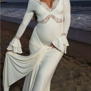 Meshki inspired Elegant White Dress with Lace and Ruffle Sleeves